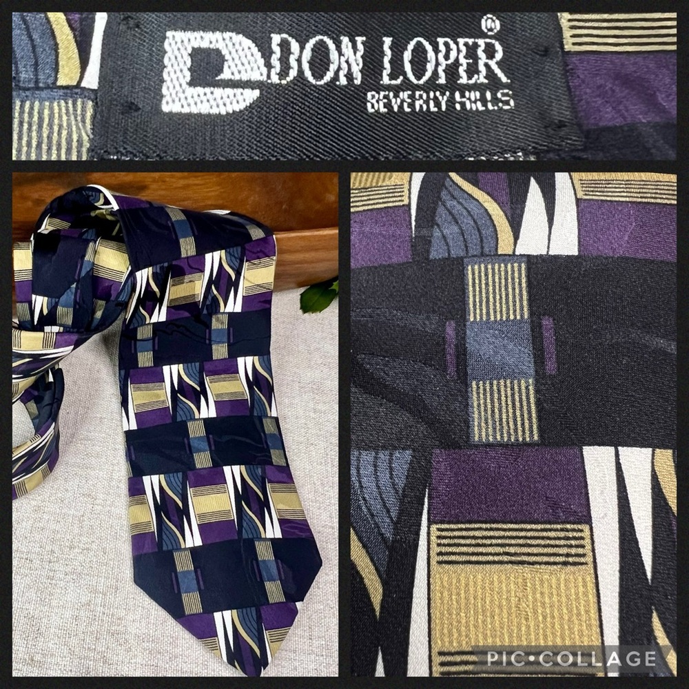 1970s Vintage Don Loper Men's  Fattie Tie • Abstract Purple Black • 4"x57"